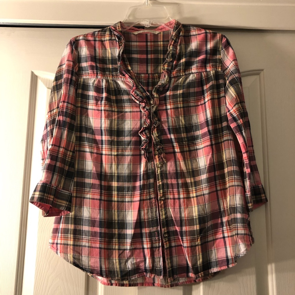 ZARA- pink plaid blouse